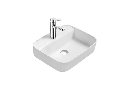 Фото раковина накладная для установки на столешницу aquatek вега  aq5506-mw 500*395*140, с отверстием под смеситель, матовый белый