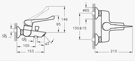 Фото смеситель для ванны медицинский vitra aquamed solid s a42485exp, хром