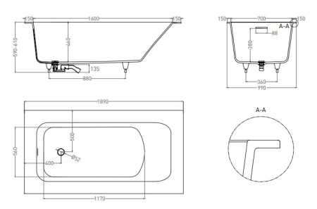 Фото ванна salini s-stone orlanda kit plus 102124mrf 190*100 см, матовая покраска по ral полностью