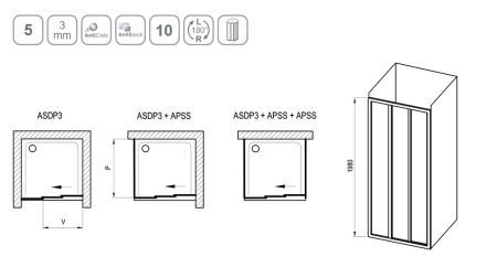 Фото дверь в нишу ravak supernova asdp3-110 00vd01r2zg 110*198 см, профиль белый/стекло матовое