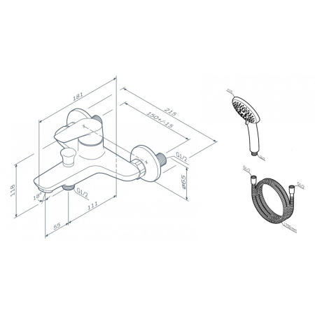 Фото смеситель для ванны и душа am.pm joy с гарнитуром, хром