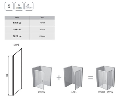 Фото неподвижная стенка ravak smartline smps-80 r 9sp40a00z1 80*190 см, стекло прозрачное/профиль хром