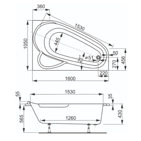 Фото акриловая ванна vagnerplast selena правая 160*105 см, белая