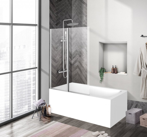 Фото шторка на ванну belbagno uno 110*150 см, профиль хром/стекло прозрачное