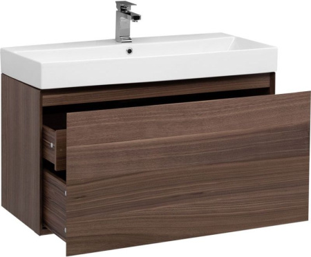 Фото тумба подвесная с раковиной aquanet нью-йорк 100 орех