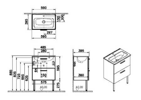 Фото тумба напольная с раковиной vitra mia 60 см 66106, белый глянец