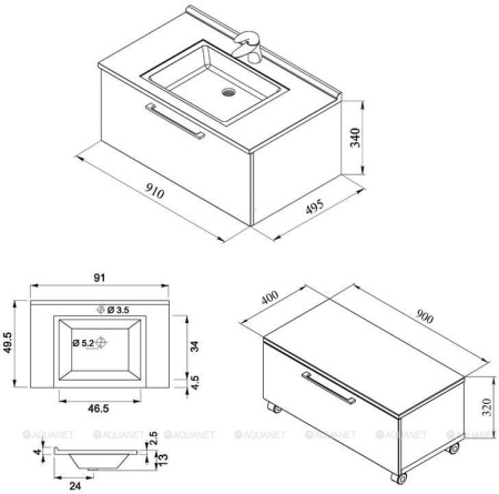 Фото комод de aqua квадро-2 80 белый