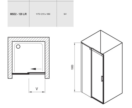 Фото дверь в нишу ravak matrix msd2-120 l 0wlg0100z1 120*195 см, стекло прозрачное/профиль белый