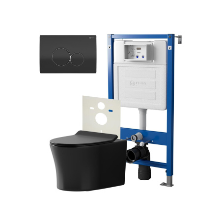 Фото сет: инсталляция point элемент pn45120 + клавиша виктория черн/хром pn44061bc + унитаз вега чёрн мат