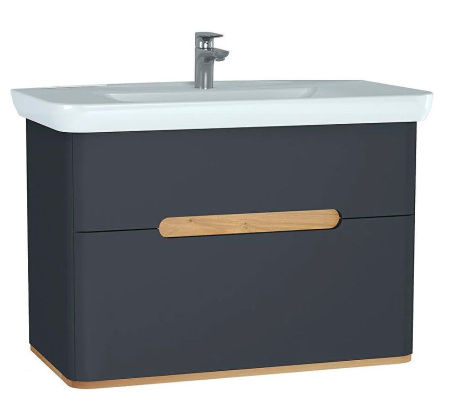 Фото тумба подвесная с раковиной vitra sento с подсветкой 60838 100 см, серый матовый