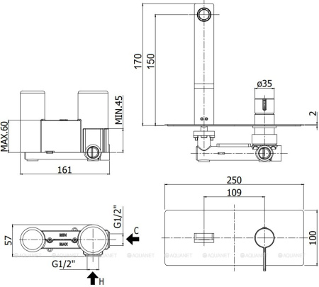 Фото смеситель для раковины paffoni rock ro104st встраиваемый в стену, сталь