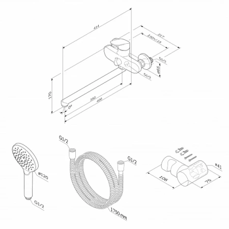 Фото смеситель для ванны и душа am.pm like с гарнитуром, хром