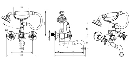 Фото смеситель для ванны boheme satine 313-st, бронза