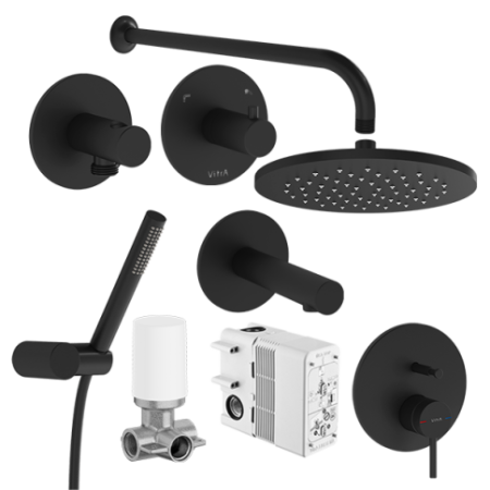Фото душевая система vitra origin a49284exp 3х позиционная, черная матовая