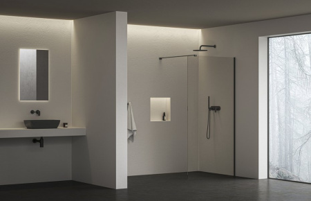 Фото душевая перегородка ravak walk-in air wall 100*200 см gw9wa0300z1c, стекло прозрачное/профиль черный