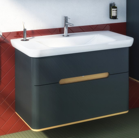 Фото тумба подвесная с раковиной vitra sento с подсветкой 60838 100 см, серый матовый