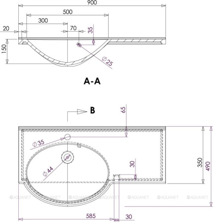 Фото раковина для тумбы aquanet лайн 90 r marmite pernilla, белая