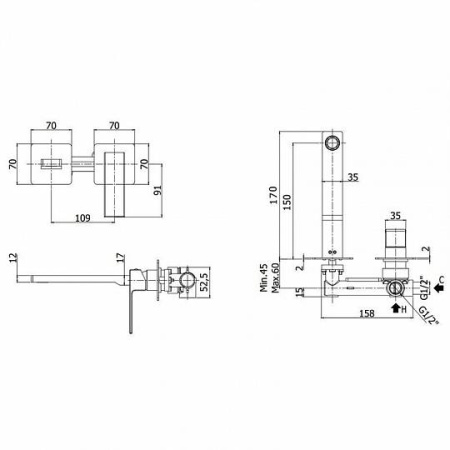 Фото смеситель для раковины paffoni elle el104no70 встраиваемый в стену, черный матовый