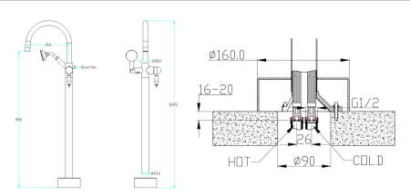Фото смеситель напольный boneme imperiale с кристаллом swarovski 289-sw, золото