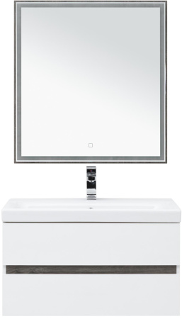 Фото комплект мебели aquanet беркли 80 белый/дуб рошелье (зеркало дуб рошелье)