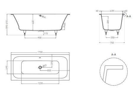 Фото ванна salini s-sense orlanda axis 103213grf 170*75 см, глянец покраска по ral полностью