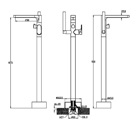 Фото смеситель для ванны напольный boheme spectre 459-b, черный матовый