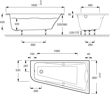 Фото акриловая ванна jacob delafon odeon up правая 160*90 см, белая