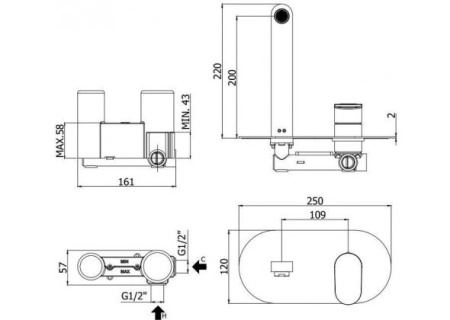 Фото смеситель для раковины paffoni candy ca105cr встраиваемый в стену, хром