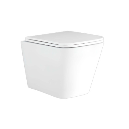 Фото унитаз подвесной безободковый aquatek дельта 480 x 350 x 320 мм, тонкое сиденье с механизмом плавного закрывания