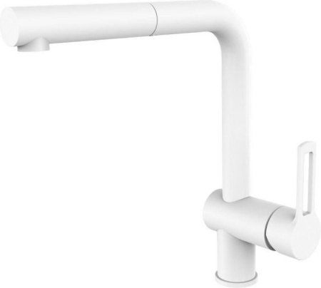 Фото смеситель для кухни paffoni ringo rin185bo с выдвижной лейкой, белый матовый