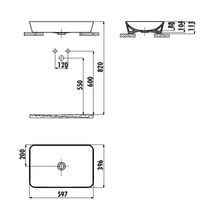Фото раковина накладная creavit ultra 60*40 см ul060-00cb00e-0000, белая