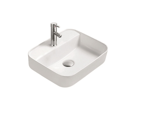 Фото раковина накладная для установки на столешницу aquatek вега aq5506-00, 500*395*140 мм, с отверстием под смеситель, цвет белый