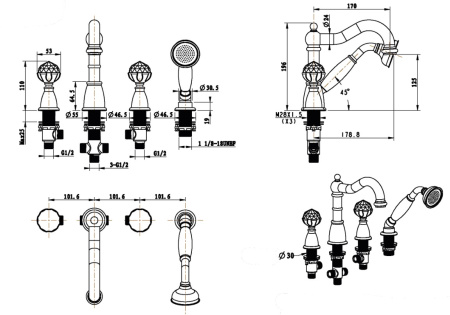 Фото смеситель на борт ванны boheme imperiale 392, золото