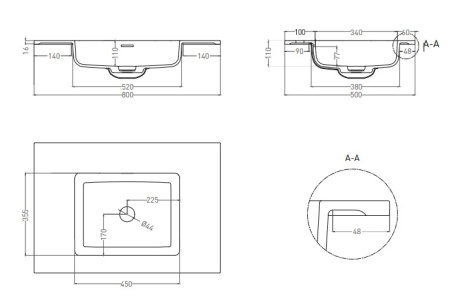 Фото раковина salini s-stone onda 80 1402201mrf, матовая покраска по ral полностью