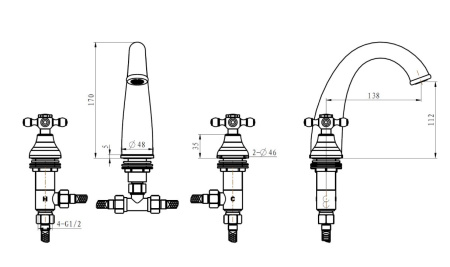 Фото смеситель для раковины на 3 отверстия boheme crystal 297-crst, золото