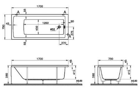 Фото акриловая ванна vitra neon 52280001000 170*75 см, белая