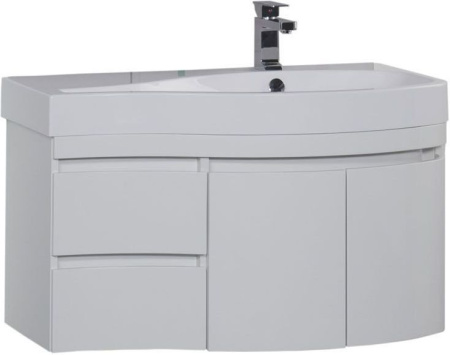 Фото тумба подвесная с раковиной aquanet сопрано 95 r белый (2 дверцы 2 ящика)