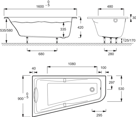Фото акриловая ванна jacob delafon odeon up левая 160*90 см, правая