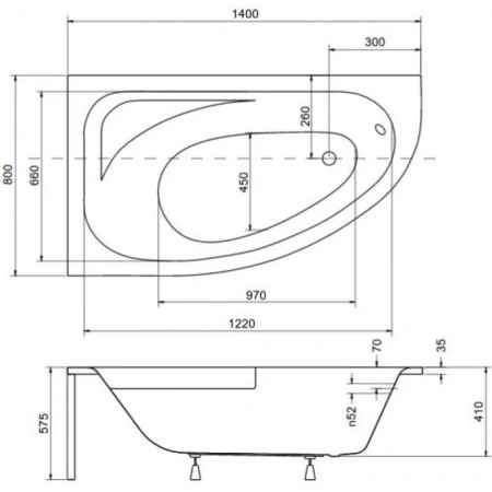 Фото акриловая ванна besco cornea левая 140*80 см, белая