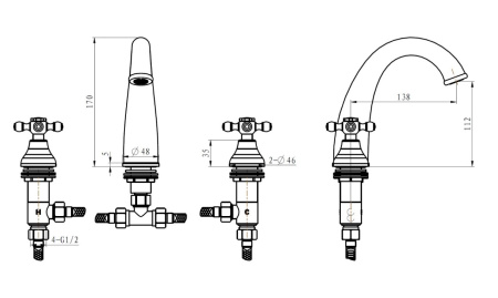 Фото смеситель для раковины на 3 отверстия boheme tradizionale cromo 277, хром