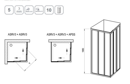 Фото душевой угол ravak supernova asrv3-90 15v701r2zg 90*198 см, профиль белый/стекло матовое