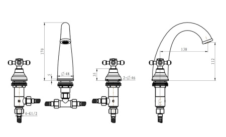Фото смеситель для раковины на 3 отв. boheme royal crystal 317-royal/crst black, бронза