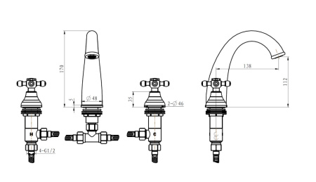 Фото смеситель для раковины на 3 отверстия boheme flora 297-fl, золото