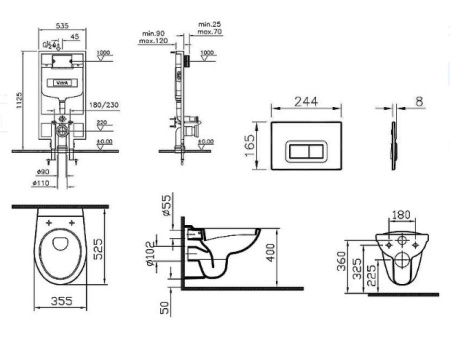 Фото комплект инсталляции с унитазом vitra normus 9773b003-7200, клавиша смыва хром глянец
