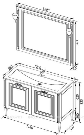 Фото комплект мебели  aquanet паола 120 белый/серебро (литьевой мрамор)