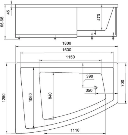 Фото акриловая ванна aquatek оракул левая 180*125 см, белая 