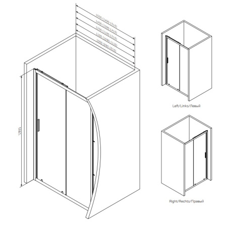 Фото дверь в нишу am.pm gem solo 120*195 см, профиль черный/стекло прозрачное/тонированное