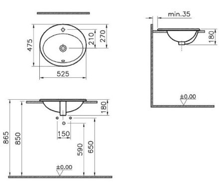 Фото раковина встраиваемая сверху vitra s20 5468b003-0001 53 см, белая Фото раковина встраиваемая сверху vitra s20 5468b003-0001 53 см, белая