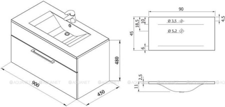 Фото тумба подвесная с раковиной de aqua кубика 90 белый