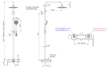 Фото душевая система с изливом mariani winter b00260wna01, хром